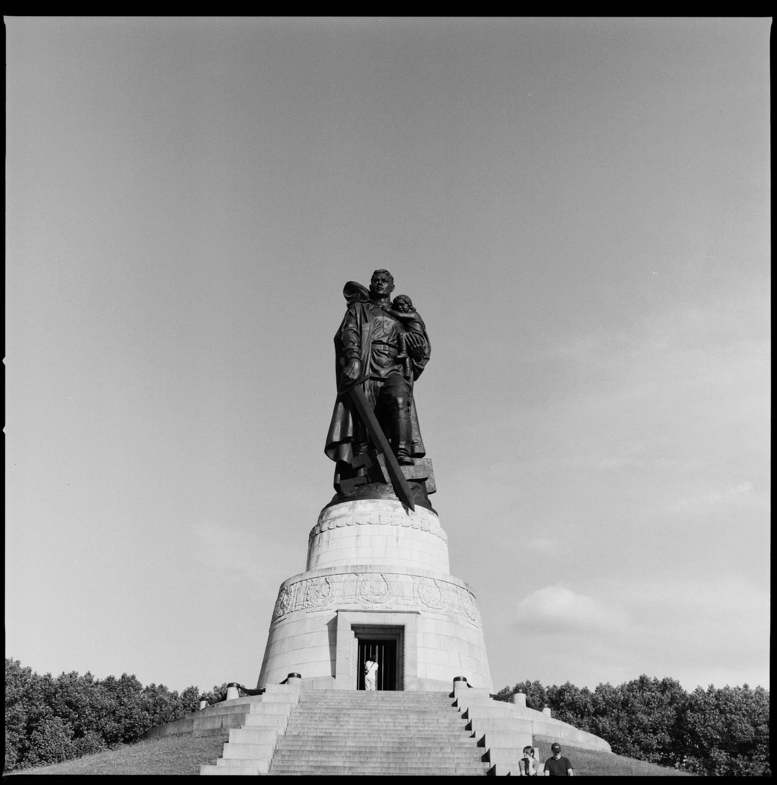 Soviet war memorial at Treptower Park seen from the foot of its steps.